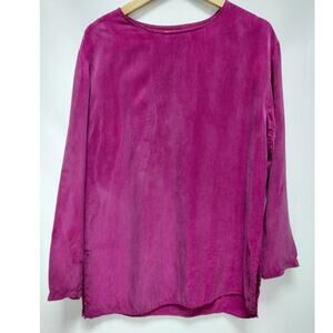 Tianello B750 Style Style Tencel Blouse Purple Solid Long Sleeve Tunic Size S